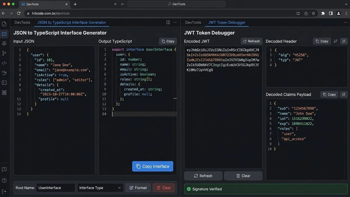 Conversores de Código e Depurador de JWT no DevTools H3Code