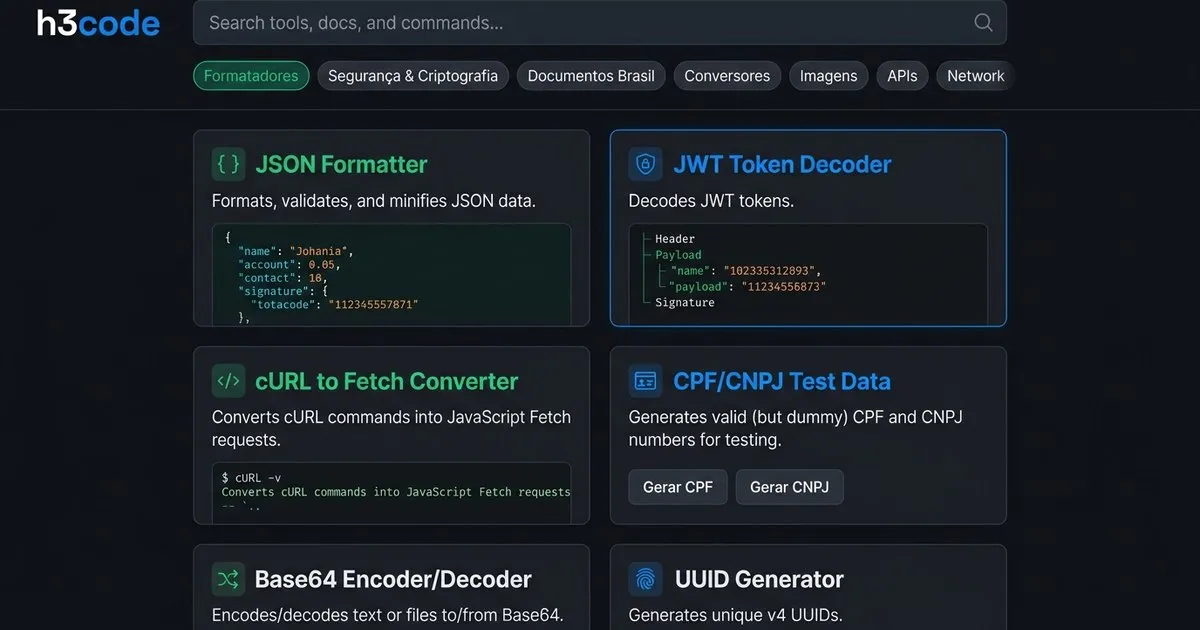 DevTools H3Code: A Caixa de Ferramentas Definitiva e Gratuita para Desenvolvedores
